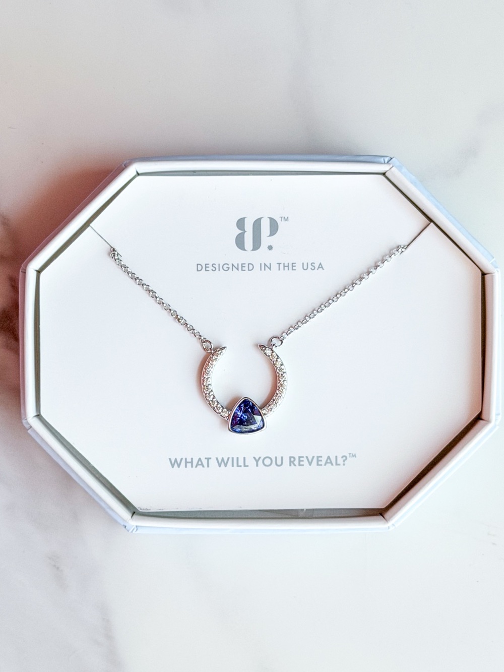 Bomb Party The Go Getter Necklace Sapphire CZ Rhodium Plated 18” Sept Birthstone